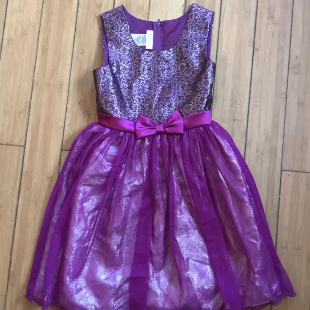 Bonnie Jean Bow Purple/Silver Party Holiday Dress